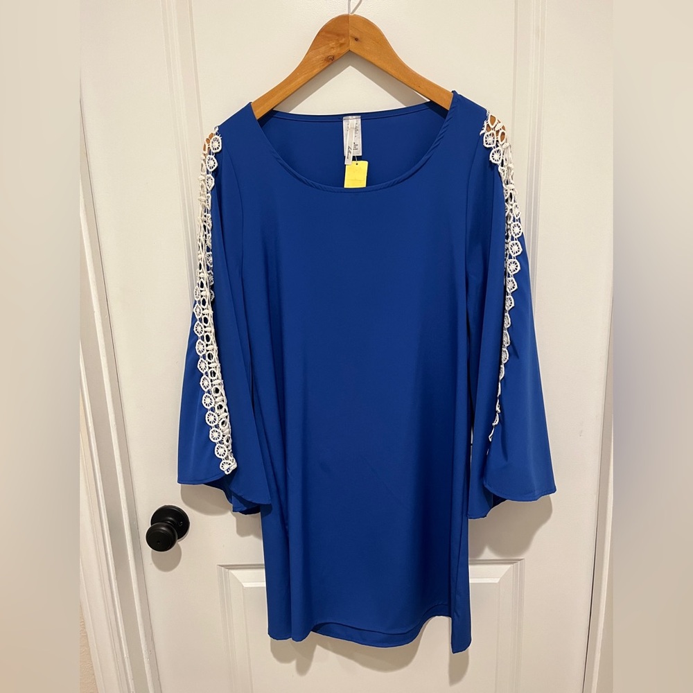 Bellamie Royal Blue Dress with White Lace Trim